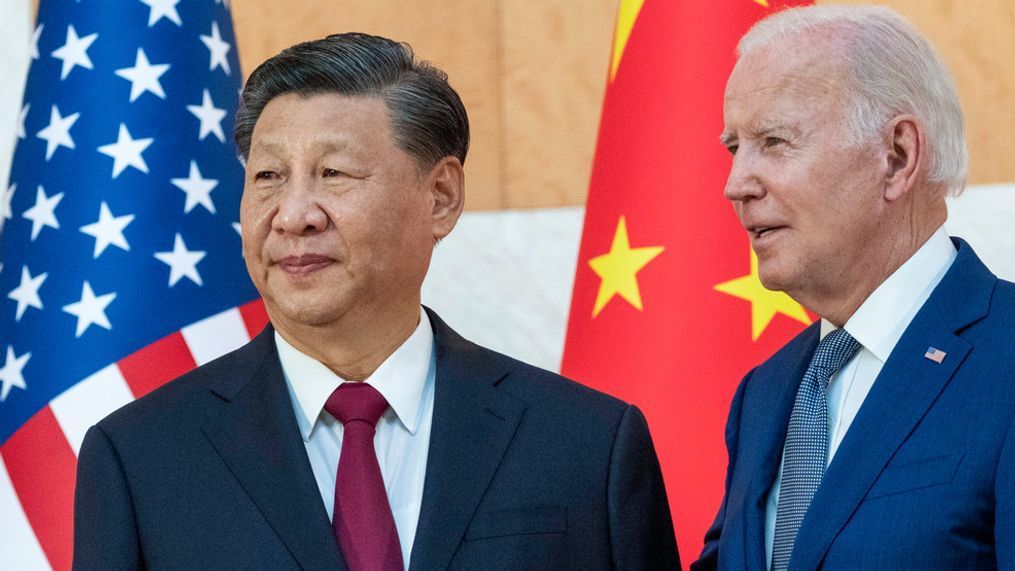 FILE - U.S. President Joe Biden, right, stands with Chinese President Xi Jinping before a meeting on the sidelines of the G20 summit meeting on Nov. 14, 2022, in Bali, Indonesia. (AP Photo/Alex Brandon, File)