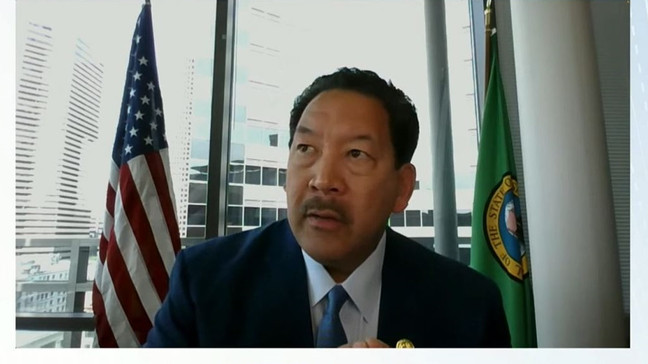 Seattle Mayor Bruce Harrell talks during the White House livestream launch on May 18, 2023. (KOMO News)